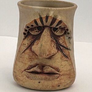 Vintage 70's signed Stoneware Pottery Ugly Man Mug